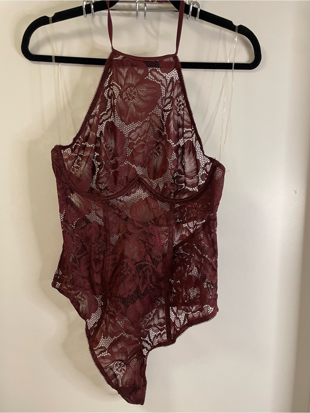 La SENZA Burgundy Lace Bodysuit size L NWT